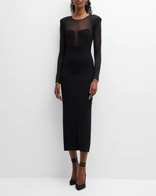 Knit Midi Dress with Mesh Paneled Details