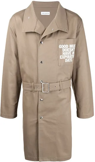 Slogan-Print Trench Coat