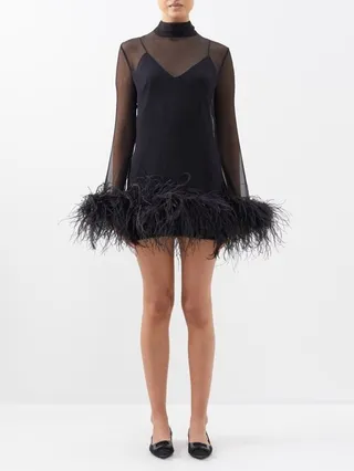 Gina Feather-trimmed Crepe Mini Dress