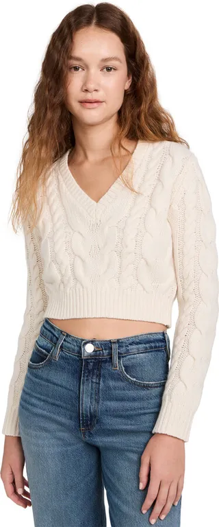 FRAME Cropped Cable V Neck