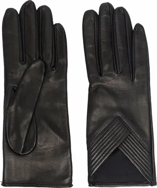 Ribbed-Detail Leather Gloves