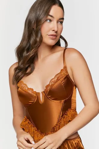 Satin Lace-Trim Lingerie Corset