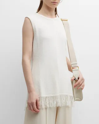 Sleeveless Tunic Top with Fringed Trim