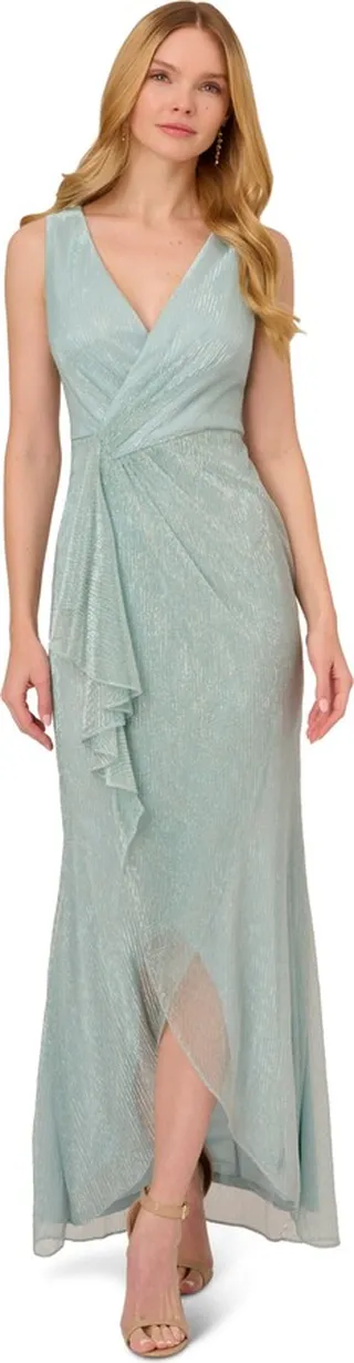 Metallic Mesh Cascade Gown