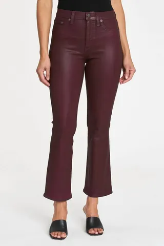 Lennon High Rise Crop Boot Cut Jean in Coated Merlot