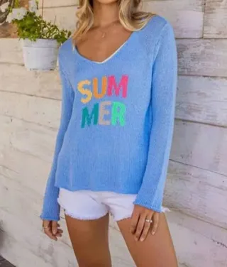 Summer V-Neck Sweater in Darkest Indigo