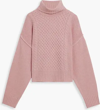 Cable-knit wool turtleneck sweater