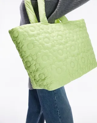 Topshop Tate stitch detail tote bag in lime