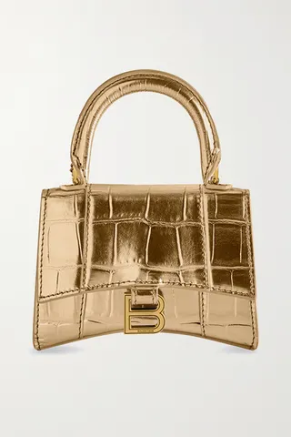 Balenciaga - Hourglass Xs Metallic Croc-effect Leather Shoulder Bag - Gold