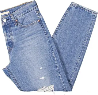 Wedgie Icon Womens Distressed Button Fly Tapered Leg Jeans
