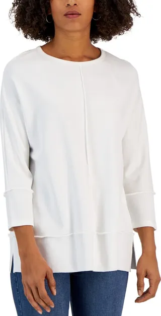 Jones New York Women's Serenity Knit Tunic with Three Quarter Length Dolman Sleeves and Seam Details