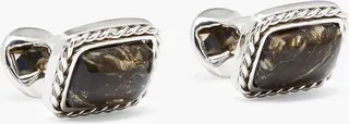 Rhodium-plated stone cufflinks