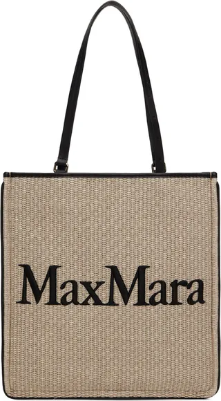 Max Mara Beige & Black Embroidered Tote