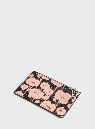 Poppsi Floral Printed Zip Card Holder