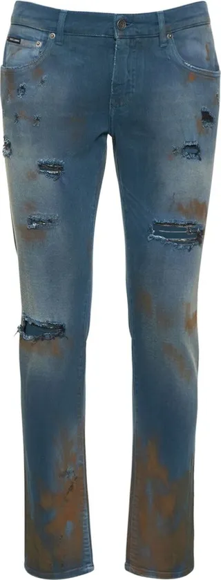 Distressed stretch denim jeans