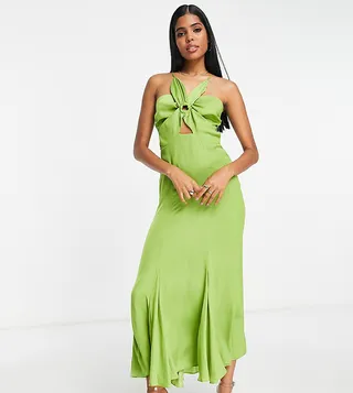 Ever New flower midi cut out dress in green satin