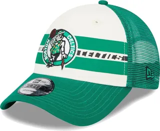 Men's New Era Boston Celtics Kelly Green Stripes 9FORTY Trucker Snapback Hat