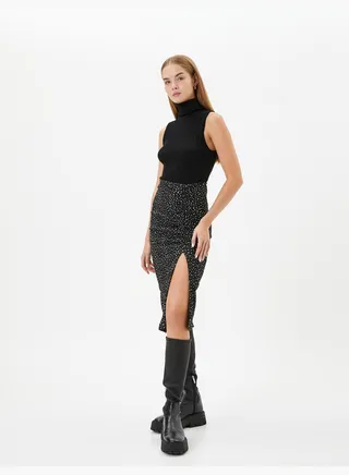 Slit Detail Mini Skirt High Rise Slim Fit Draped Detail