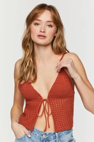 Crochet Split-Front Cropped Cami