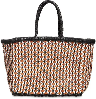 Small handwoven leather weave basket bag