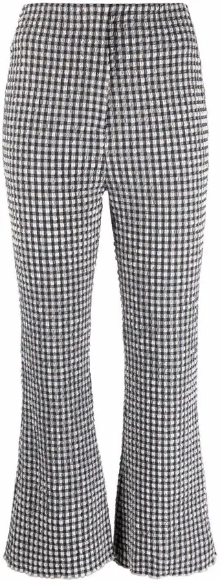 Gingham Cropped Kick-Flare Trousers
