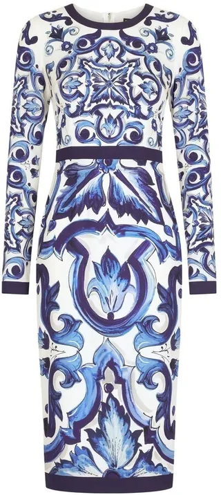 Majolica-print pencil midi dress