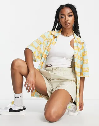 Nike Spring Break printed revere collar shirt in yellow