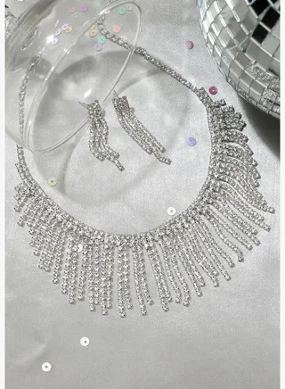 Silver Plated Designer Party Necklace and Earring Set For Women