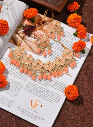 Gold Plated Designer Stone Beaded Necklace and Earring Set