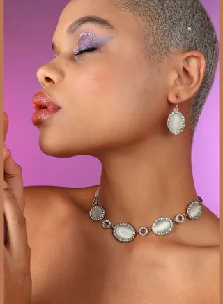 Gold Plated Designer Stone Party Necklace and Earring Set For Women
