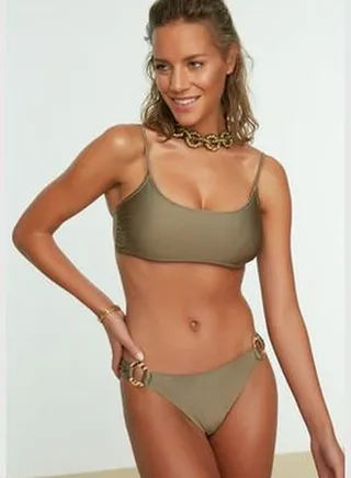 Khaki Bralette Accessorised, Regular Leg Bikini Set TBESS22BT0030