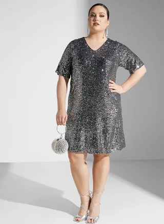 Sequin V-Neck Dress