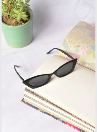 Women Black Lens Black Cateye Sunglasses