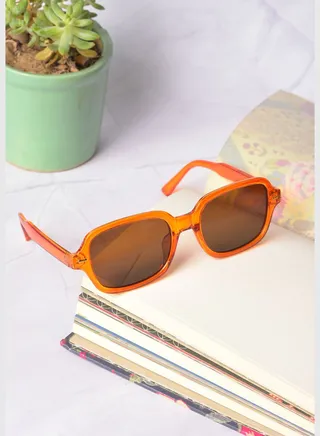 Women Brown Lens Orange Wayfarer Sunglasses