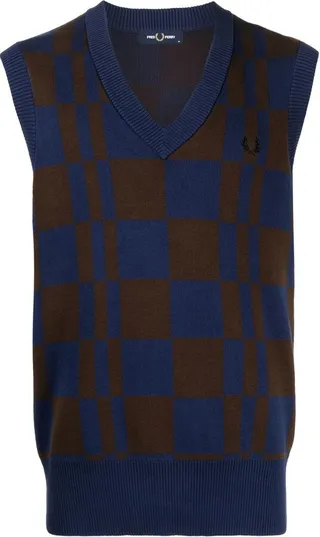 Checkerboard V-neck knitted vest