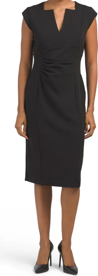 Sleeveless V-neck Dress With Pleated Waist Detail