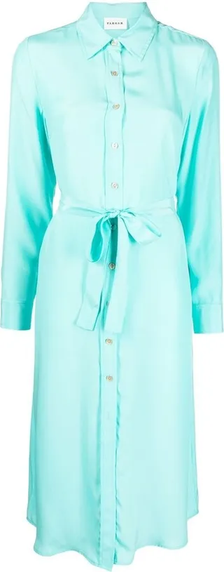 Belted Button-Up Silk Midi Dress