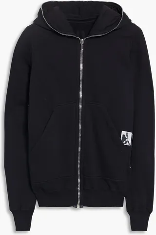 Appliquéd cotton-fleece zip-up hoodie