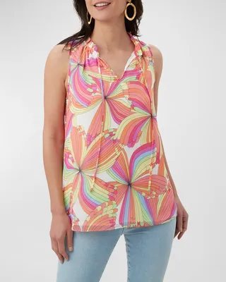 Verbenia Sleeveless Abstract-Print Ruffle Top
