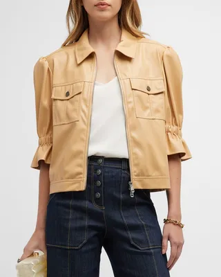 Holly Short Puff-Sleeve Vegan Leather Jacket