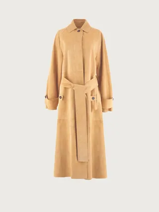 Ferragamo Women Single breasted suede trench Beige
