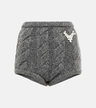 Faux pearl-embellished wool-blend shorts