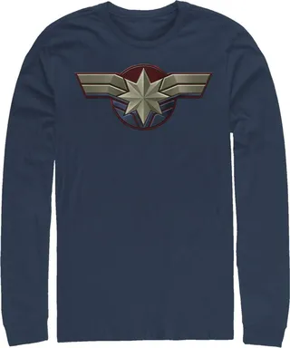 Men's Marvel Captain Marvel Simple Star Symbol Long Sleeve Shirt - Navy Blue - X Large