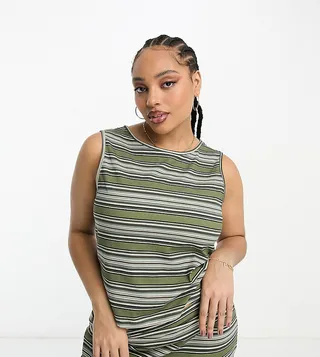 COLLUSION Plus striped tank top in green - part of a set