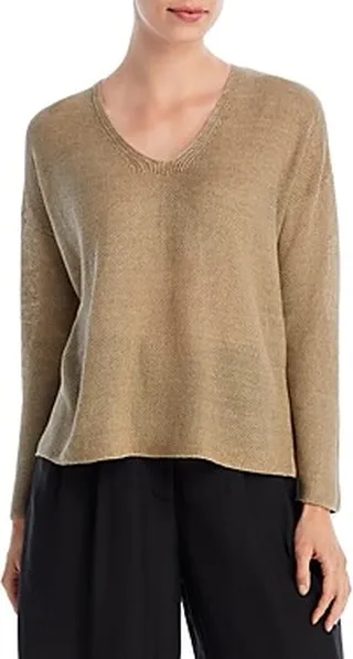 Eileen Fisher Organic Linen V Neck Sweater