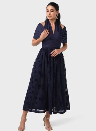 Off Shoulder Schiffli Skirt Dress