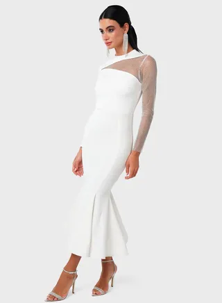 Diamonte Mesh Insert Peplum Hem Dress