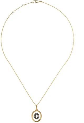 14kt and 18kt yellow gold O diamond initial pendant necklace