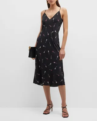 Farren Guitar-Print Silk Slip Dress