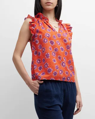 Bex Sleeveless Floral-Print Ruffle-Trim Top